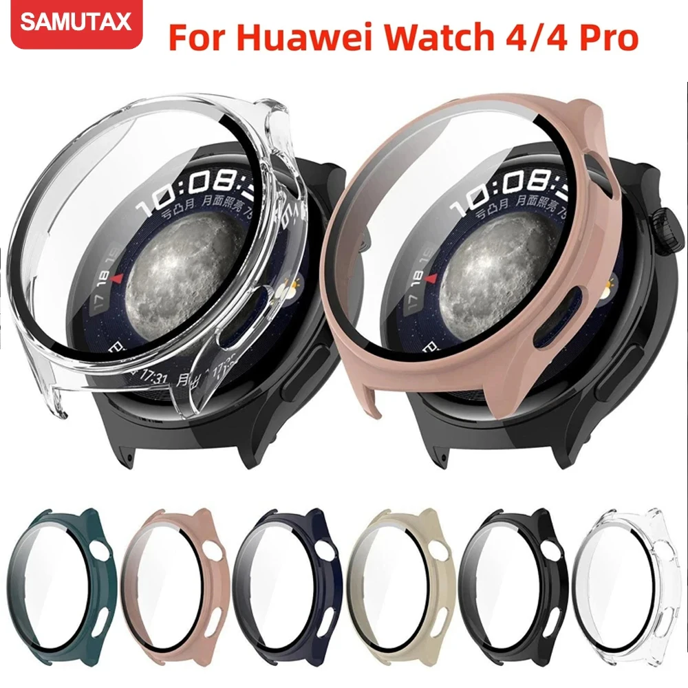 Glass + Case for Huawei Watch 4 Pro Accessoroy PC All-around Bumper Protective Cover + Screen Protector for Huawei Watch 4
