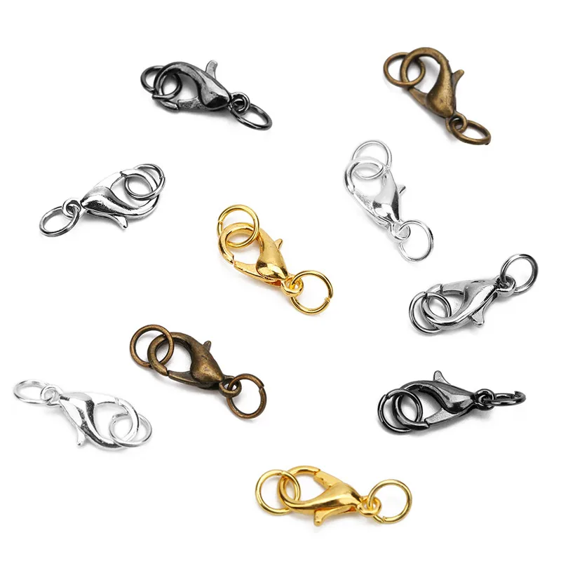 50set Metal Iron Lobster Clasps Hooks With Open Jump Rings 9 10 12 mm End Connectors Supplies For Diy Necklace Jewelry Making