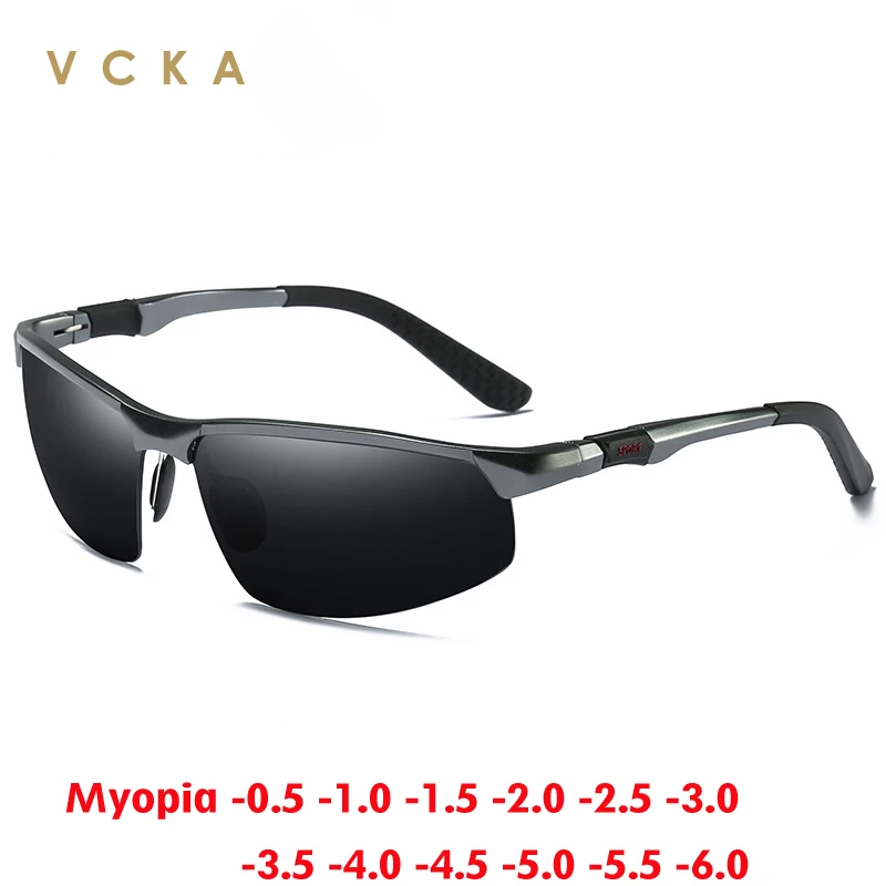 VCKA półramkowe okulary przeciwsłoneczne dla krótkowzroczności aluminium i magnez kobiety sport mężczyźni napęd spolaryzowane niestandardowe gogle korekcyjne -0,5 do -6,0