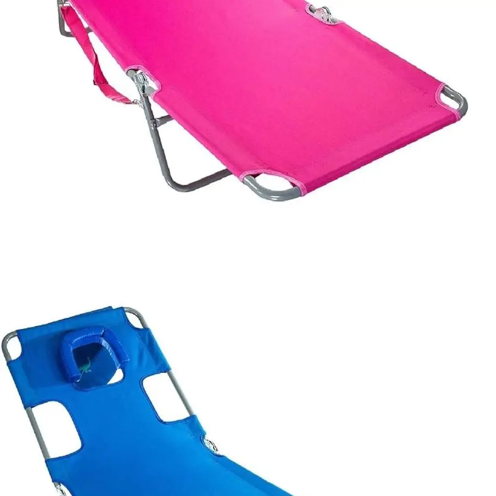 

Chaise Lounge Lightweight Portable Folding Rust Resistant Quick Dry Sunbathing Poolside Beach Chair with Carrying Strap & Pillow