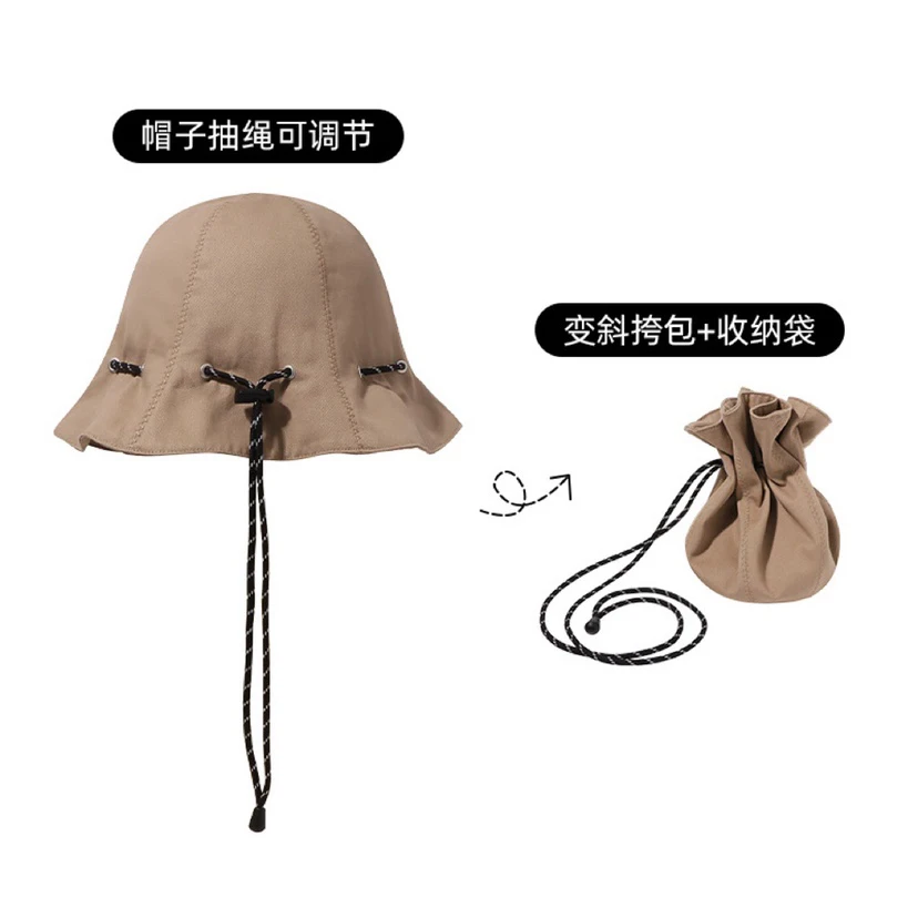 Japanese Sunscreen Fisherman Hat Drawstring Design Basin Hat Niche Design Can Be Cross-body Foldable Bag Outdoor Camping Hats