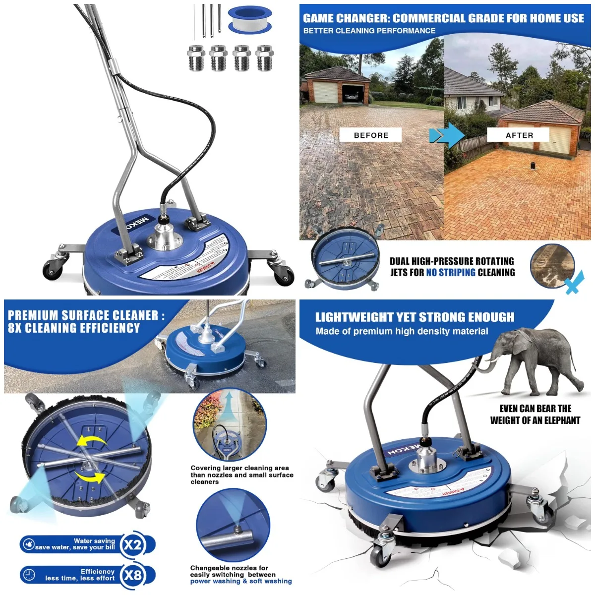 

Pressure Washer Surface Cleaner 20'', 4500PSI, with Wheels, 3/8'' Quick-Connect for Driveway & Patio Cleaning