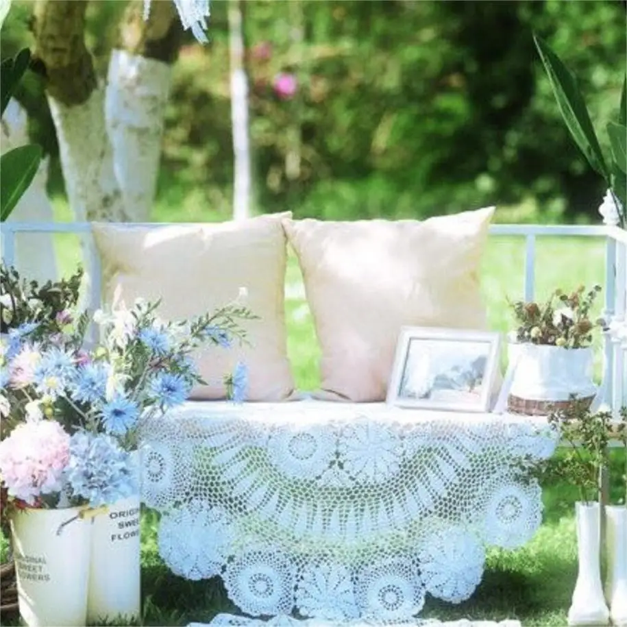 

White Round Crochet Table Cloth Handmade Lace Tablecloth Vintage Hand Tablecloth Crochet White Beige Color