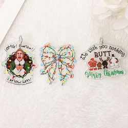 6Pcs/Lot Christmas Charms Acrylic Bow OMG Santa Fashion Accessories For Jewelry Diy Making