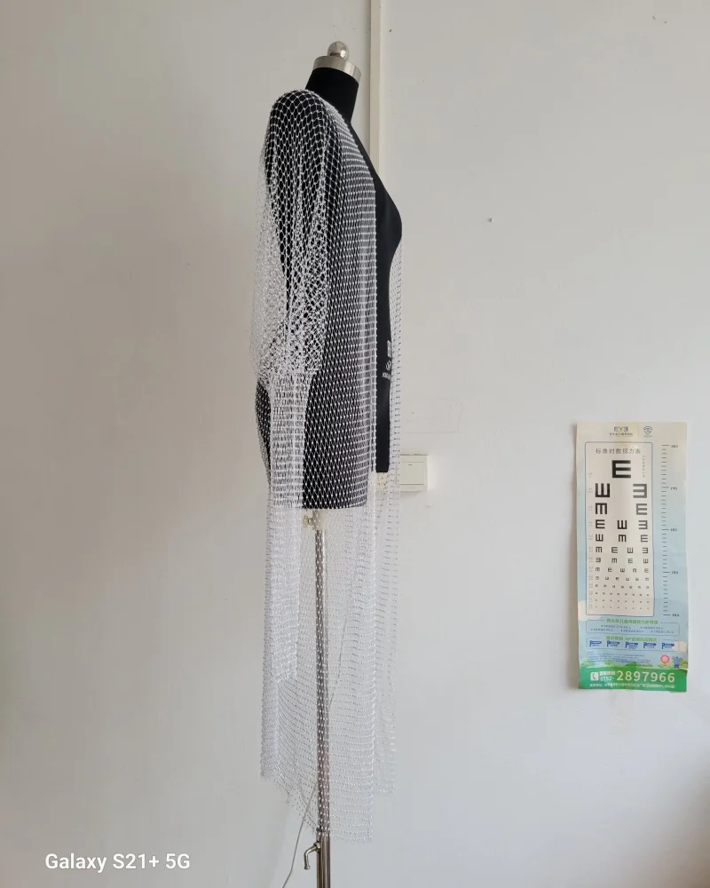 Herren Strass-Netz-Cardigan, transparent, offene Vorderseite, Überwurf für Rave, Festival, Party, Club, Bühnenkostüm, Outfit, Dropshipping – Detail 12