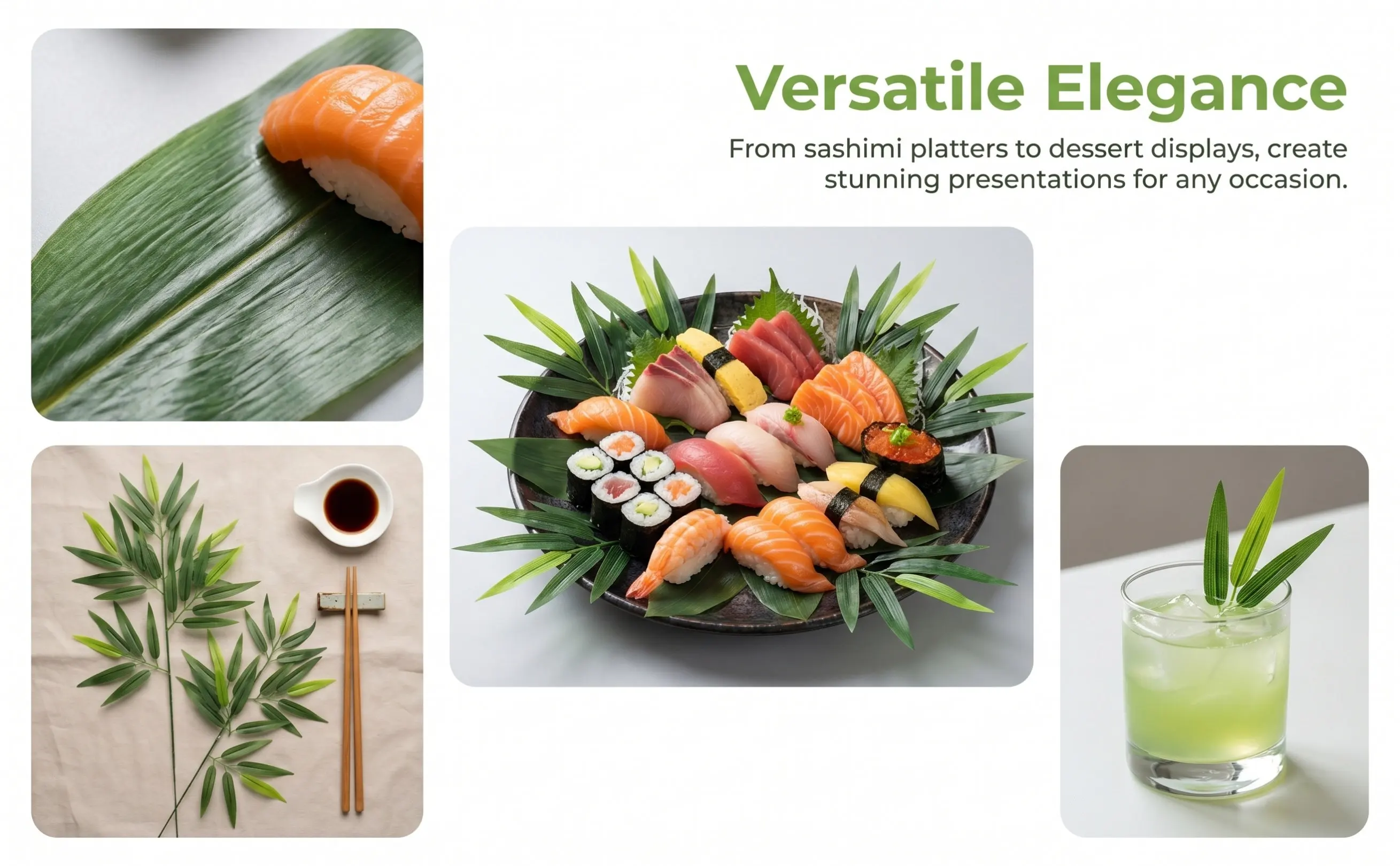 10Pcs Bamboo Leaf Artificial Food Tray Embellishment Sushi Serving Plate Sashimi Display Event Decor Artificial Plants Outdoors
