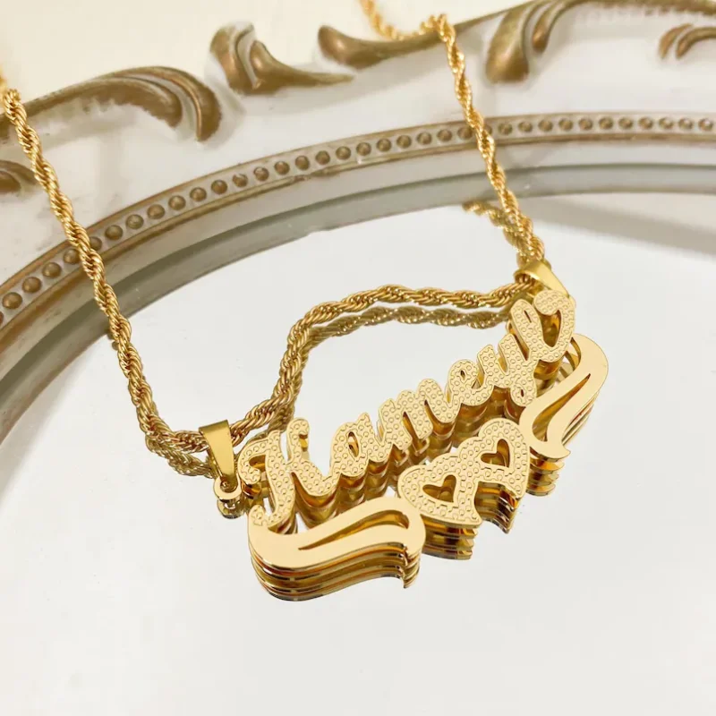 

Amaxer Fashion Custom Double 3D Name Necklace for Women Girls Personalized 18K Plated Double Layer Stainless Steel Jewelry Gift