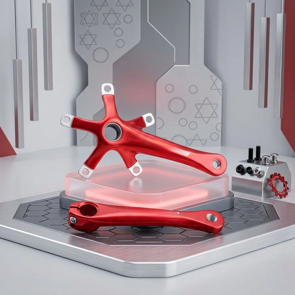 /Hollow /Crankset /170mm 130BCD Aluminum Alloy For Folding Bike Small Wheeled Bicycle Chainring Arm Black Red Cycling Components view 3
