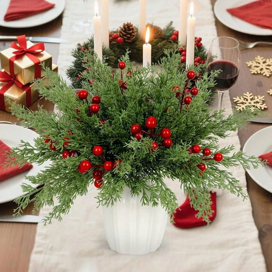 

50Pcs Artificial Plants Holly Little Red Fruit New Year Christmas Tree Home Room Yard Decora Wedding Pretty Birthday Group Gifts