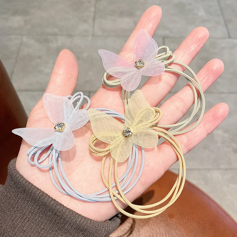 

2Organza Bow Hair Tie Rhinestone Hair Rope Elastic Band Small Accessories Hair Ornament
