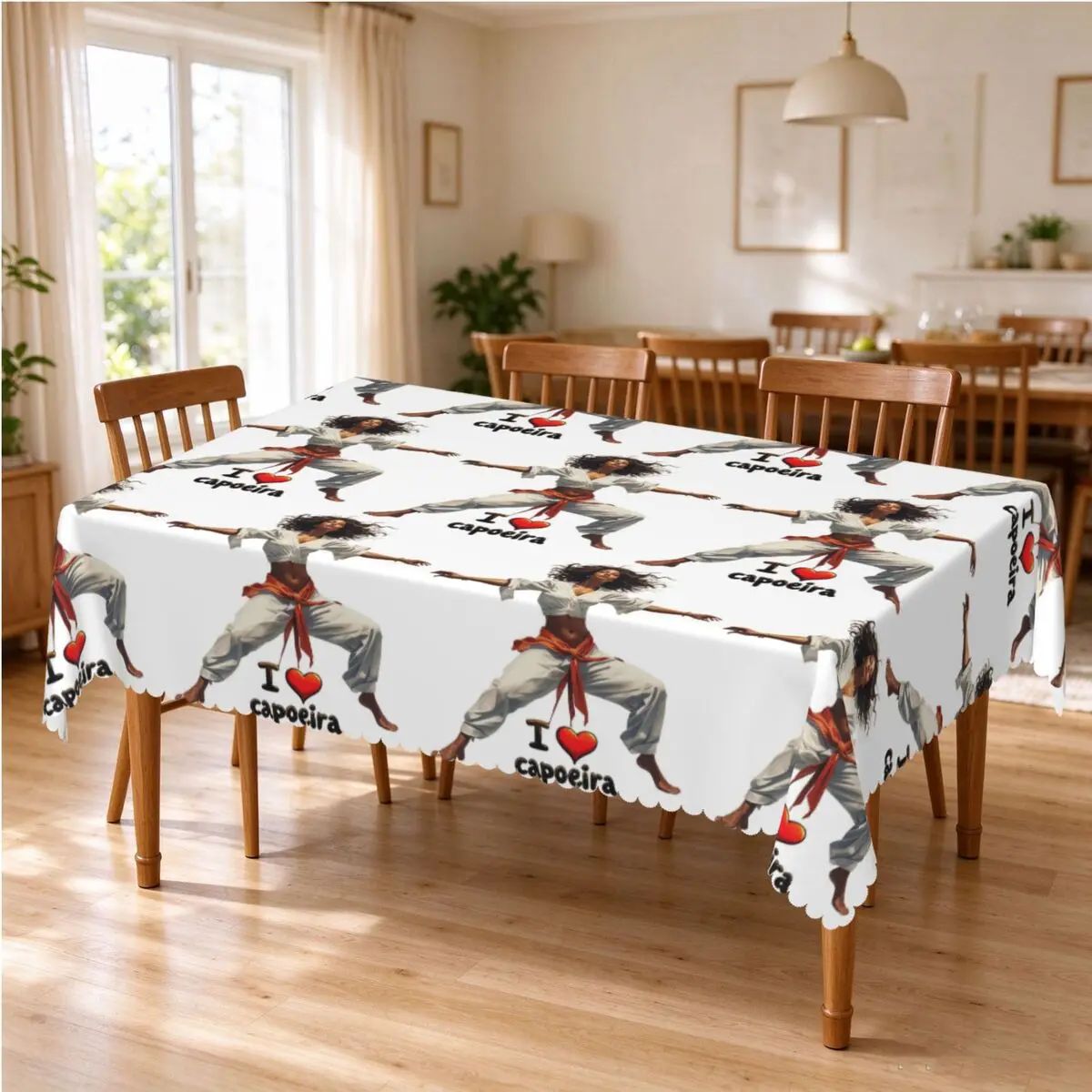 Dynamic Capoeira Art I Love Capoeira Design Tablecloth Restaurant Kitchen Rectangular Tablecloth Festival Outdoor Table Cover