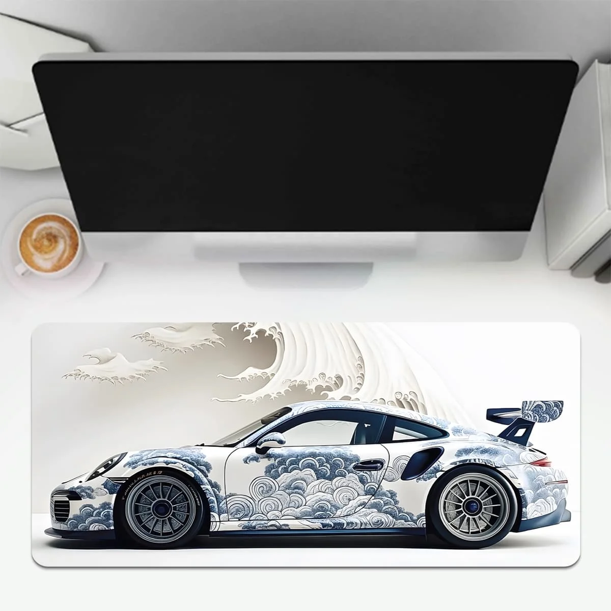 

1 шт. синий и белый спортивный автомобильный коврик для мыши, многоразмерный моющийся нескользящий коврик с прошитыми краями для компьютерной клавиатуры, настольный коврик для игрового офиса