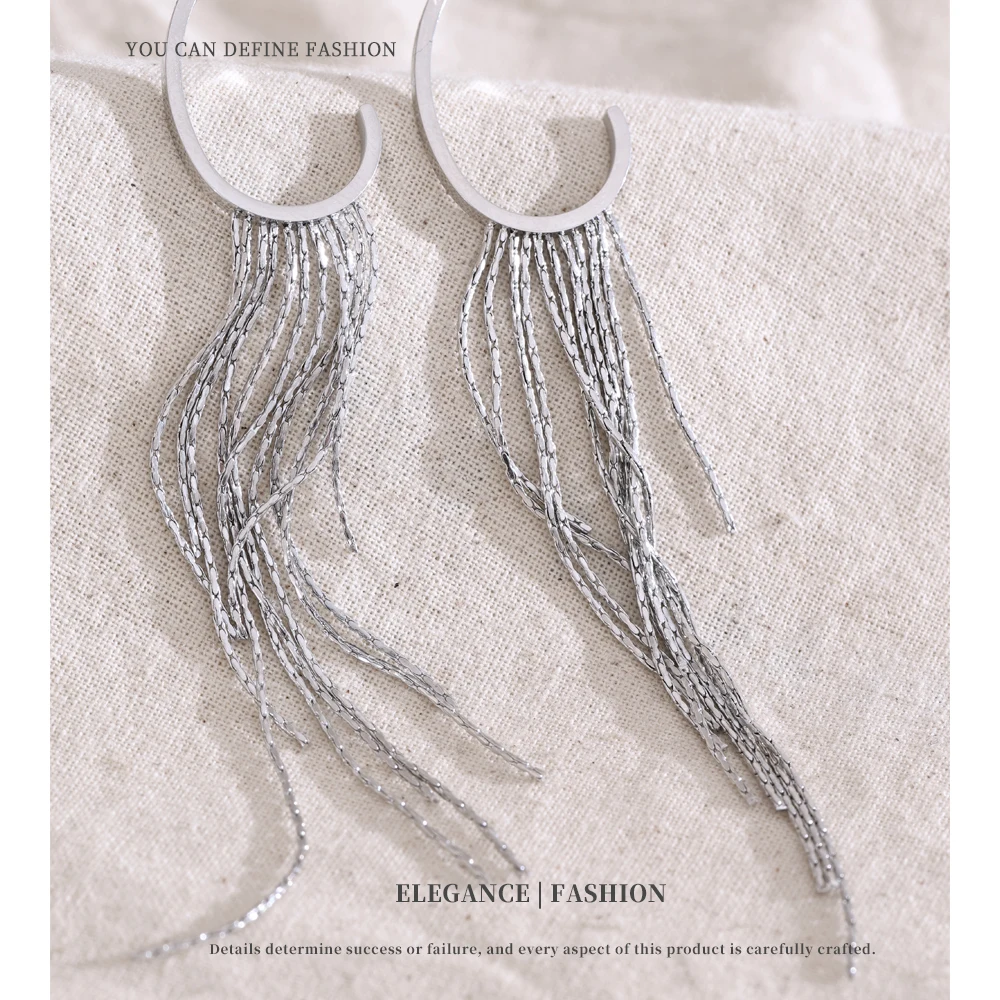 NiNice Earrings with Long Tassel Pendant Waterproof Fashionable Personalized Stainless Steel Party Fashion Elegant New Style