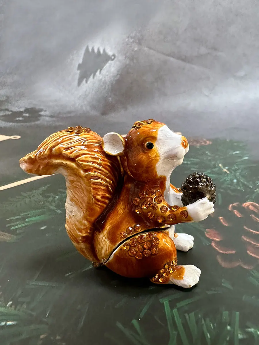 Vintage biblo mücevher kutusu koleksiyonları menteşeli kristal mücevherli emaye hayvan figürleri heykel yıldönümü Xmas hediye