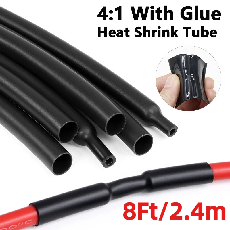 Black 4:1 Heat Shrink Tube With Glue 4-24mm Waterproof Dual Wall Adhesive Lined Polyolefin Cable Insulation Sleeve Wire Repair