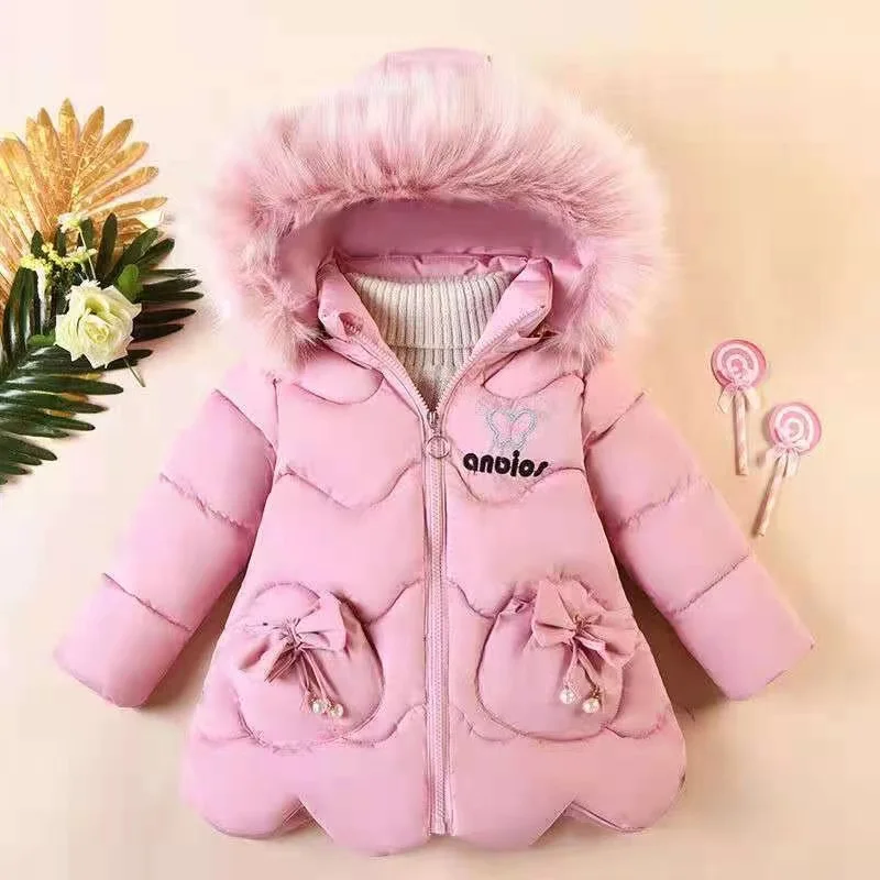 Children\'s winter coat Little girl cotton-padded jacket thickened fashion down jacket girl\'s medium long super cute jacket