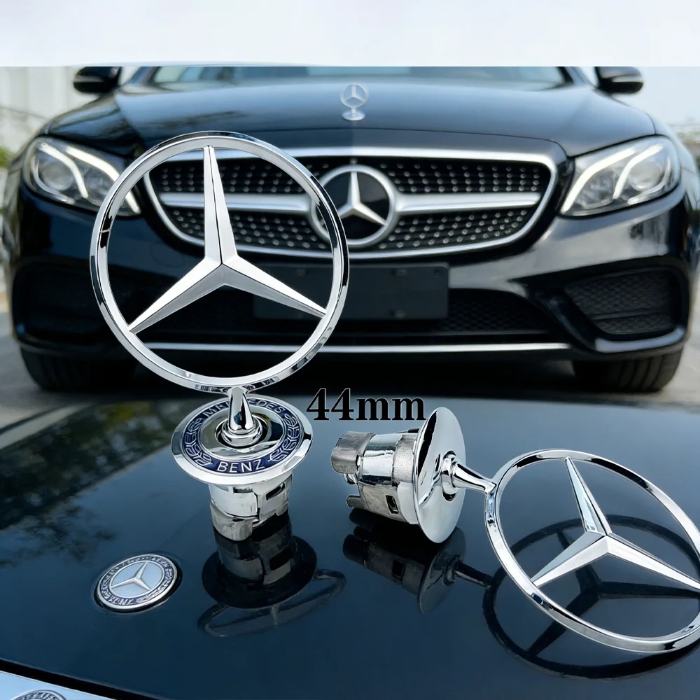 1 Stück 44mm Metall Chrom Schwarz Auto Motorhaube Emblem Logo für Mercedes Benz C E S Klasse W204 W212 W220 W210 W221 Zubehör – Detail 1