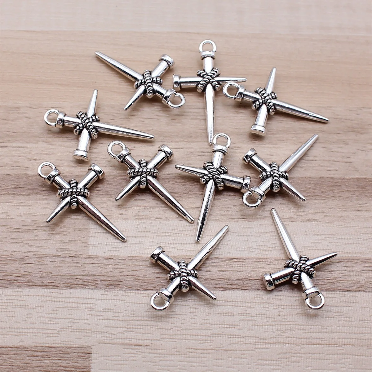 IFOCUS 10pcs/Lot Nail Cross Charms For DIY Jewelry Making Zinc Alloy 22x16mm/0.87x0.63inch