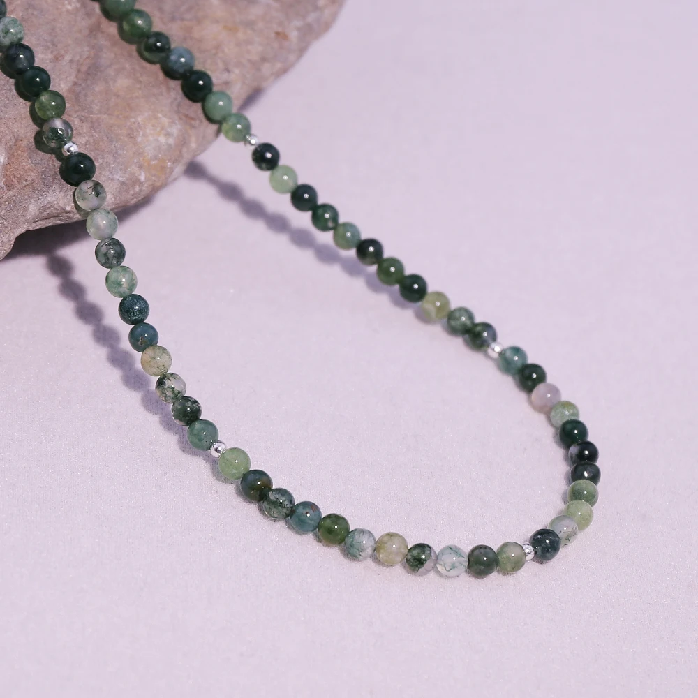 1pcs Hot-selling natural stone green 4mm round bead aquatic agate beaded necklace as a gift.