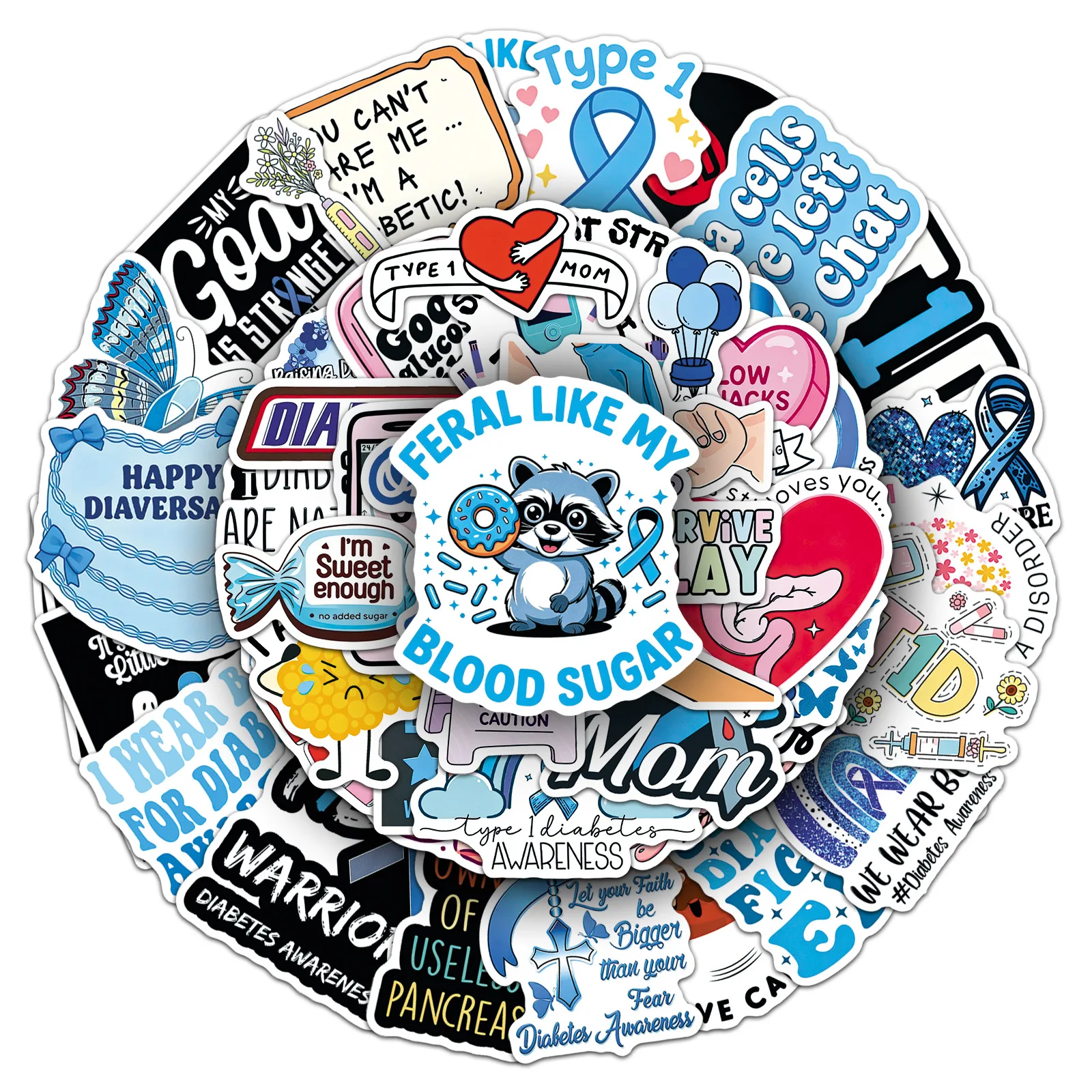 50 Pcs Diabetes Awareness Stickers English Slogans Encouraging Graffiti Notebook Wall Stickers
