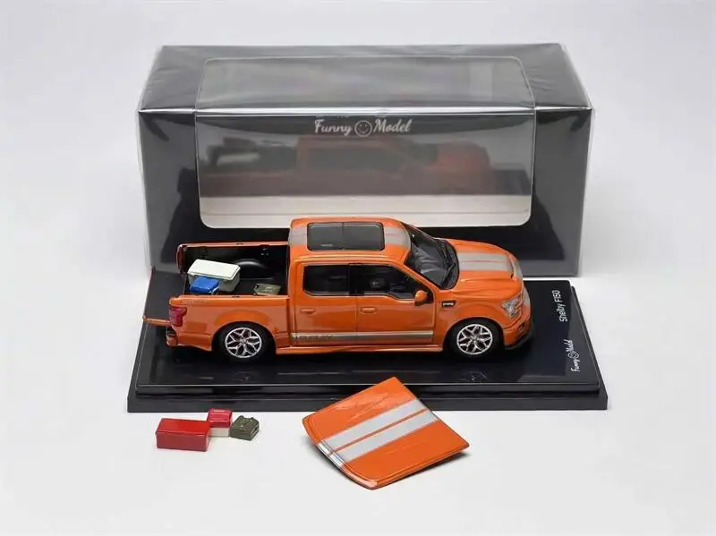 

[PreSale] Funny Models 1:64 F150 Pickup Truck SuperSnake Orange Silver Strip Alloy Diecast Model Car Collectible