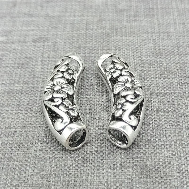 925 Sterling Sliver Flower Curve Tube Bead for Bracelet Necklace, 1 Piece