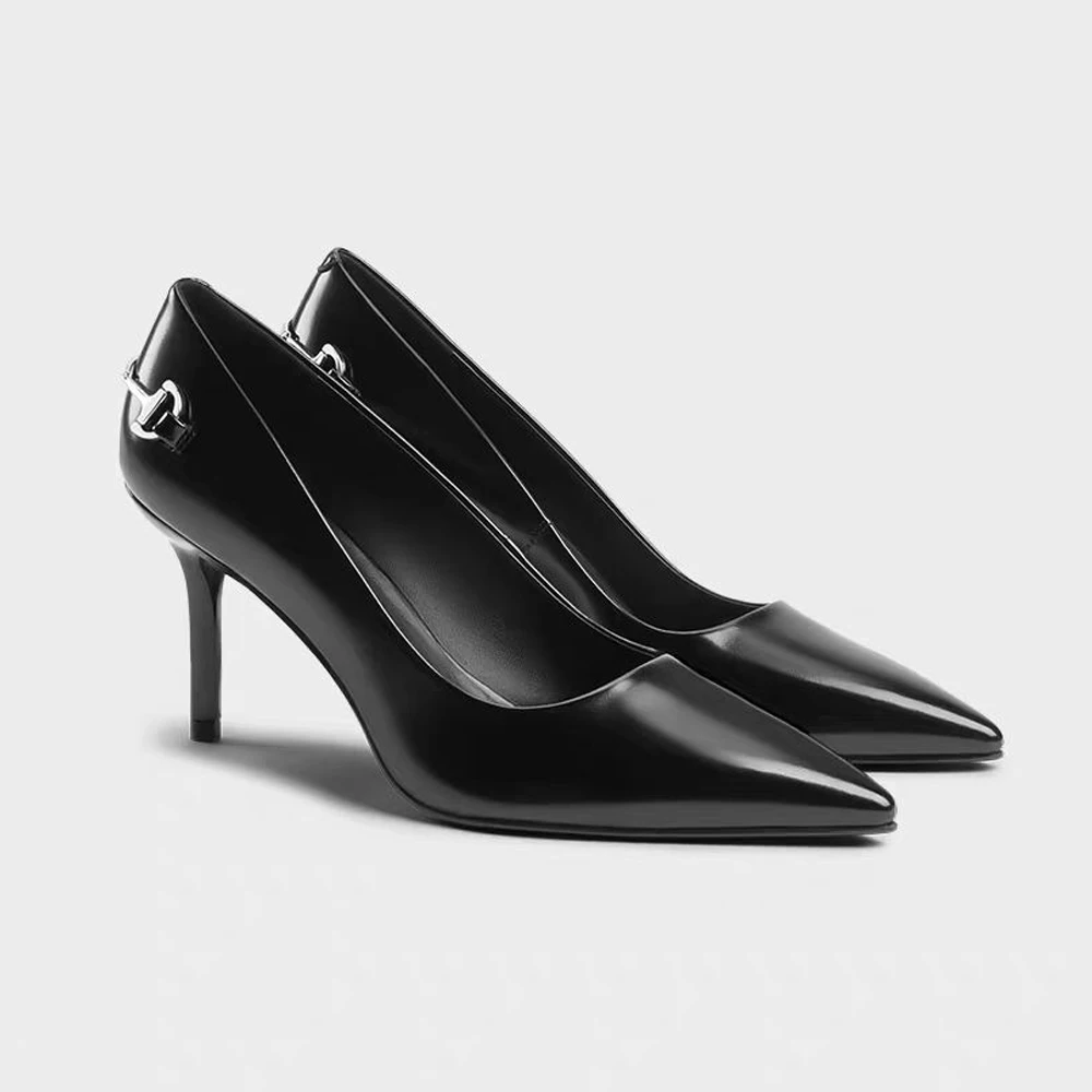 

FWRD Women's Patent Leather Pointed Toe Stiletto Heels with Metal Accents, Elegant Office Daily Shoes #FWRD000224