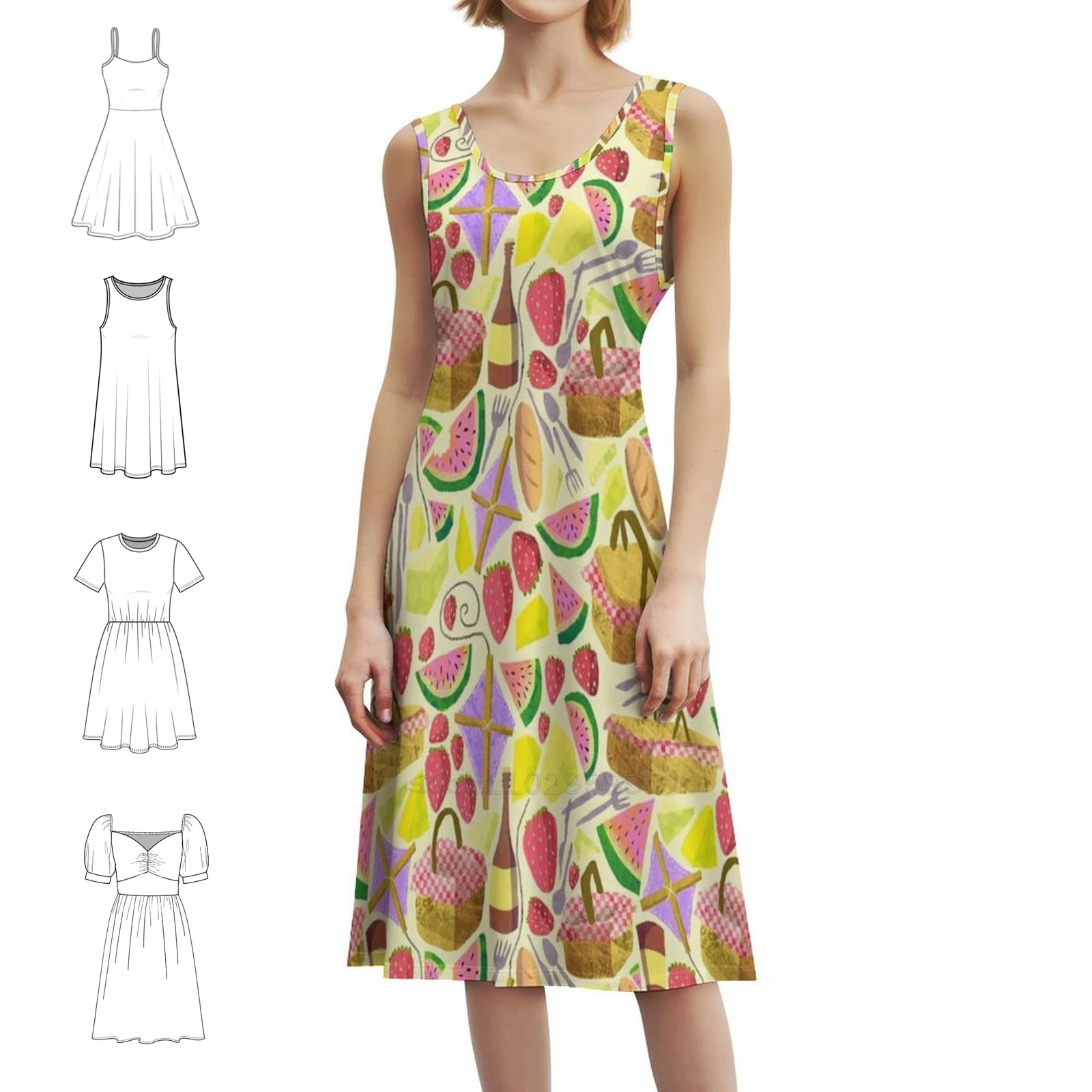 فستان حفلات أنيق للنساء من نزهة على شكل حرف a مع خيارات قصيرة/طويلة/بدون أكمام للربيع والصيف والنزهات والنبيذ والبطيخ #1