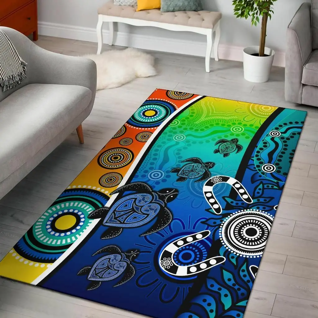 

Indigenous Turtle Dot Painting Art 3D Printed Area Rug Room Mat Floor Anti-slip Carpet Home Decoration Themed Living Room Carpet