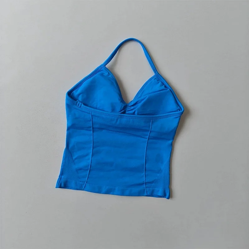 Sport-BH mit Neckholder, Schnürung und offenem Rücken, Push-up-Effekt, hohe Stützwirkung, langes Yoga-Top für das Training im Fitnessstudio. – Detail 10