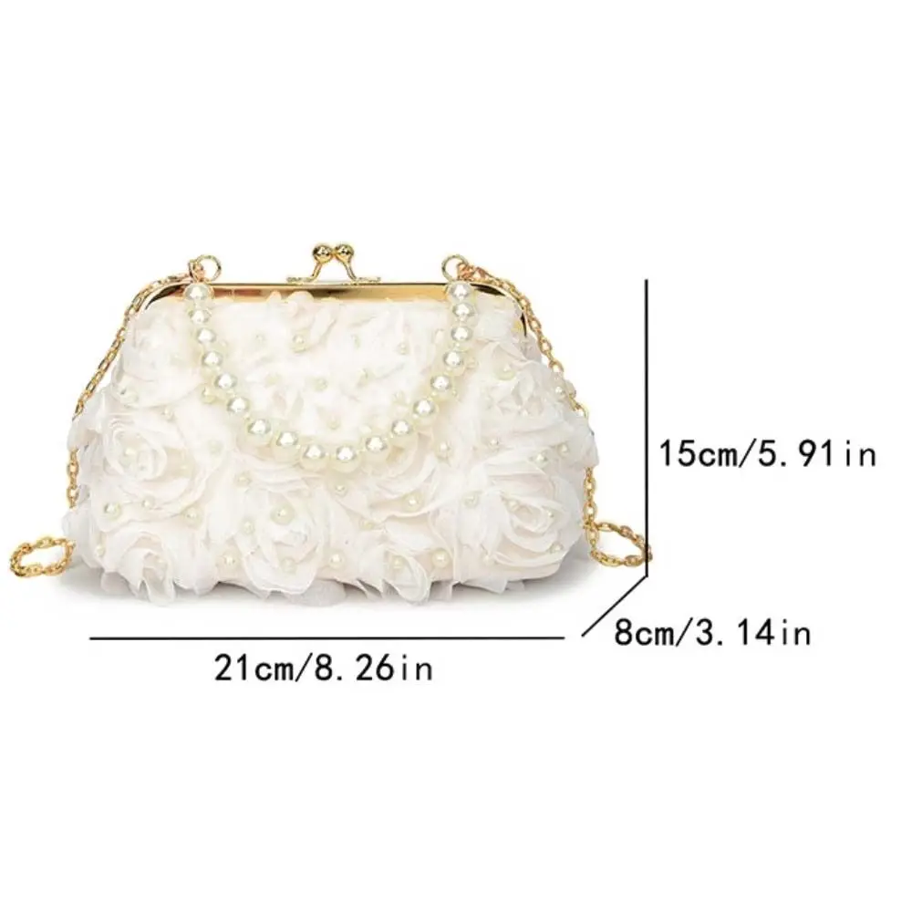 ローズフラワーイブニングバンケットバッグメタルチェーンパールパールチェーンハンドバッグエレガントな小さなクラッチハンドバッグクロスボディショルダーバッグ
