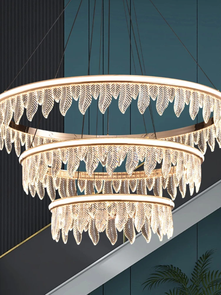 Light Luxury Descendants of the Rich Crystal Chandelier Living Room Dining Room Circle Multi-Layer Bedroom Showroom Stair Light