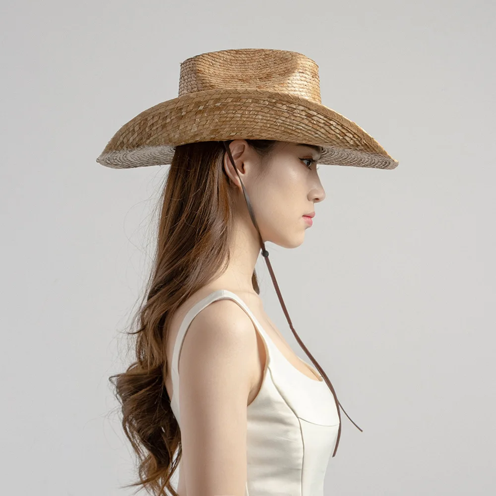 beach hat Western Palma Desert Hat cowboy hat Flat Brim Cowboy Hat in Natural Palm Leaf Straw Handmade UPF 50 Summer hat