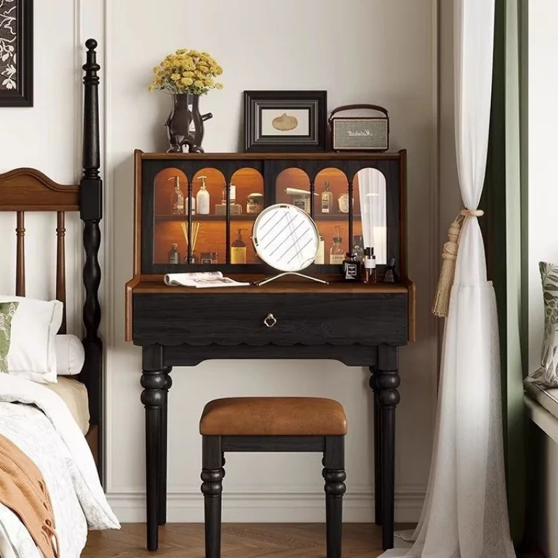 Francês retro vestir pequeno apartamento quarto pequena mesa estreita maquiagem simples americano penteadeira de madeira maciça