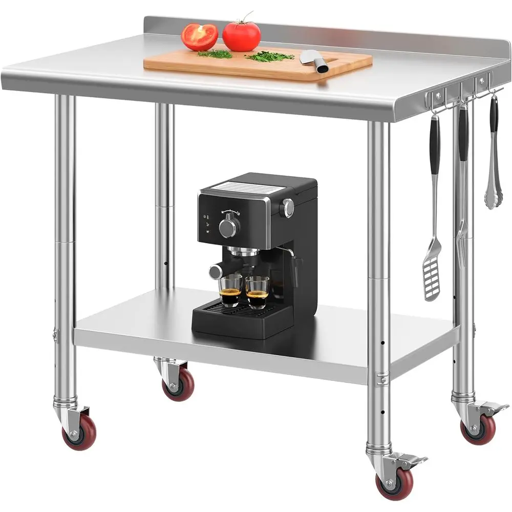 

Стол из нержавеющей стали с колесами для приготовления и работы с щитком, металлический стол NSF Стол для приготовления с подшкой для домашней кухни R