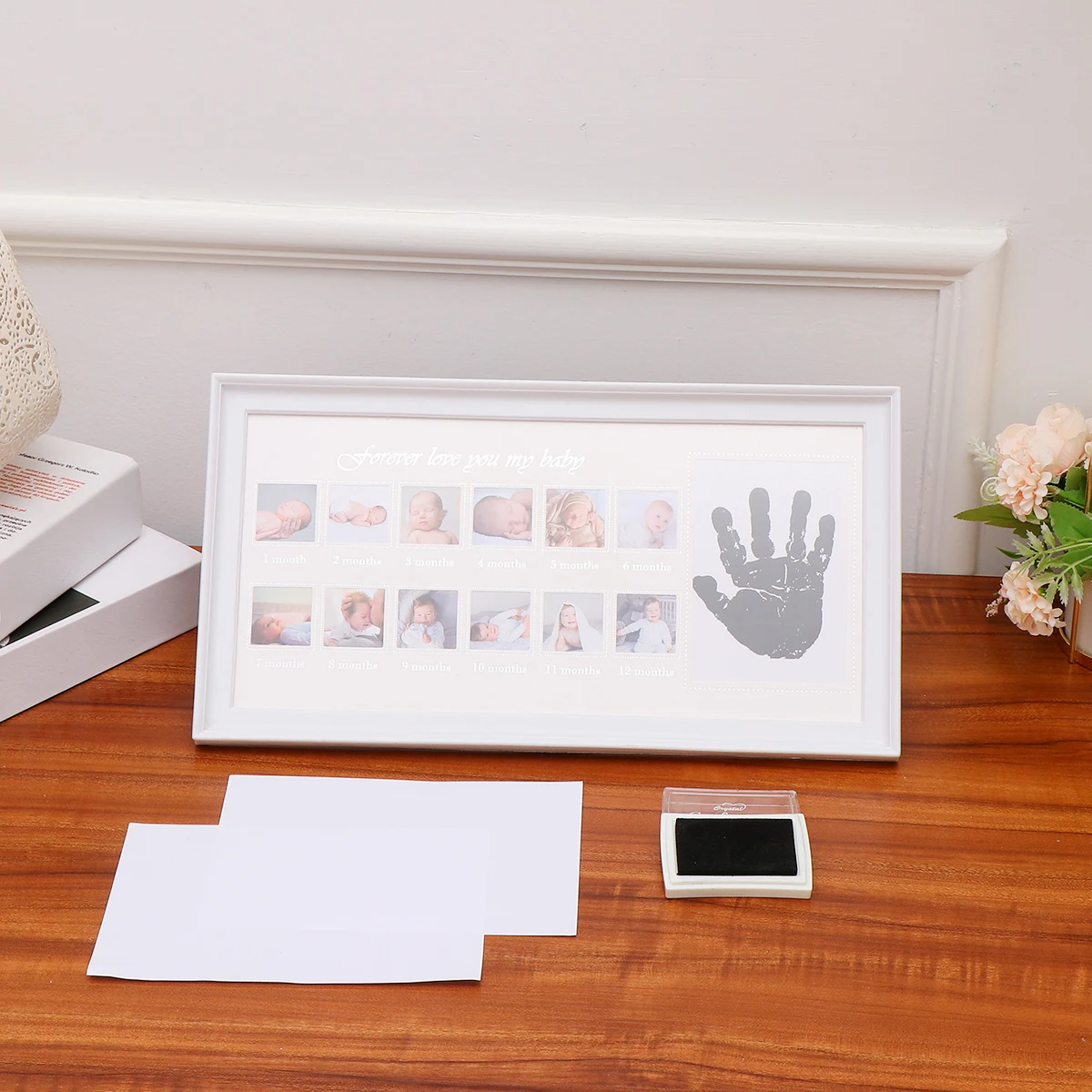 

Growth Record Photo Frame for Infant Newborn Baby Fingerprint Change White Father