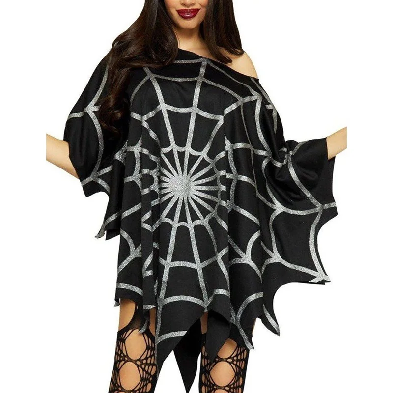 Halloween Poncho Costume for Women Deluxe Sider Web Poncho Cape Party Cosplay Outfit