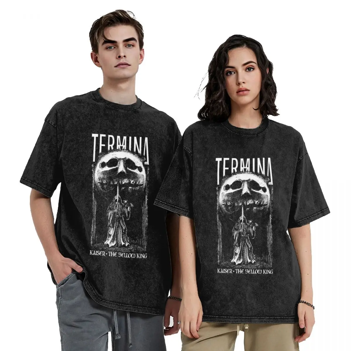 Fear And Hunger Termina Kaiser The Yellow King T Shirts Hip Hop Washed Oversize T-Shirt Men Women Tops Streetwear Summer Tees