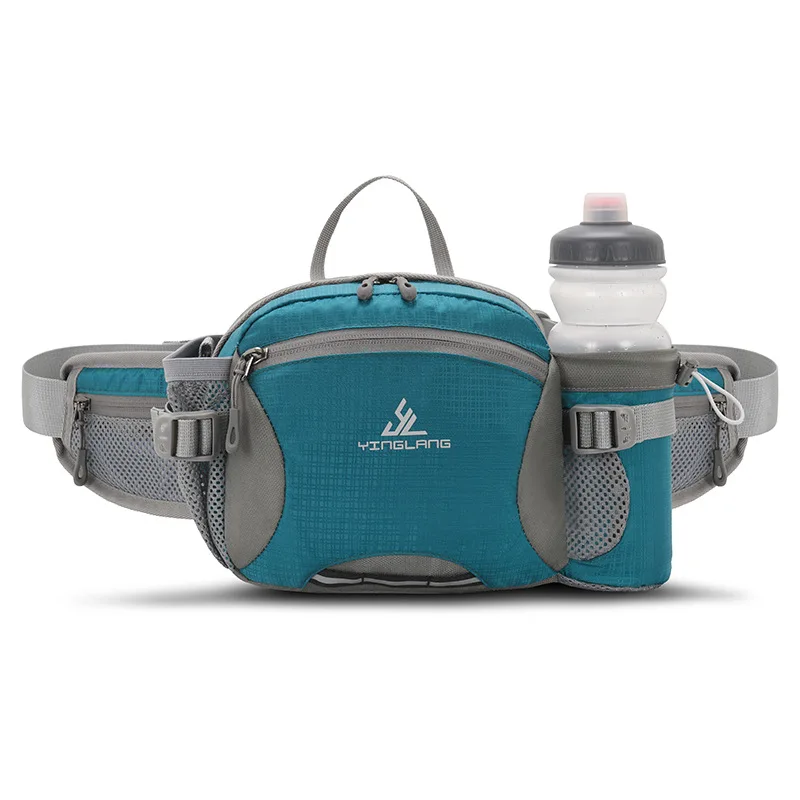Nylon Waterproof Waist Bag with Bottle Holder Shoulder Crossbody Bag Outdoor Sports Hiking Running Cycling Bag for Man Women
