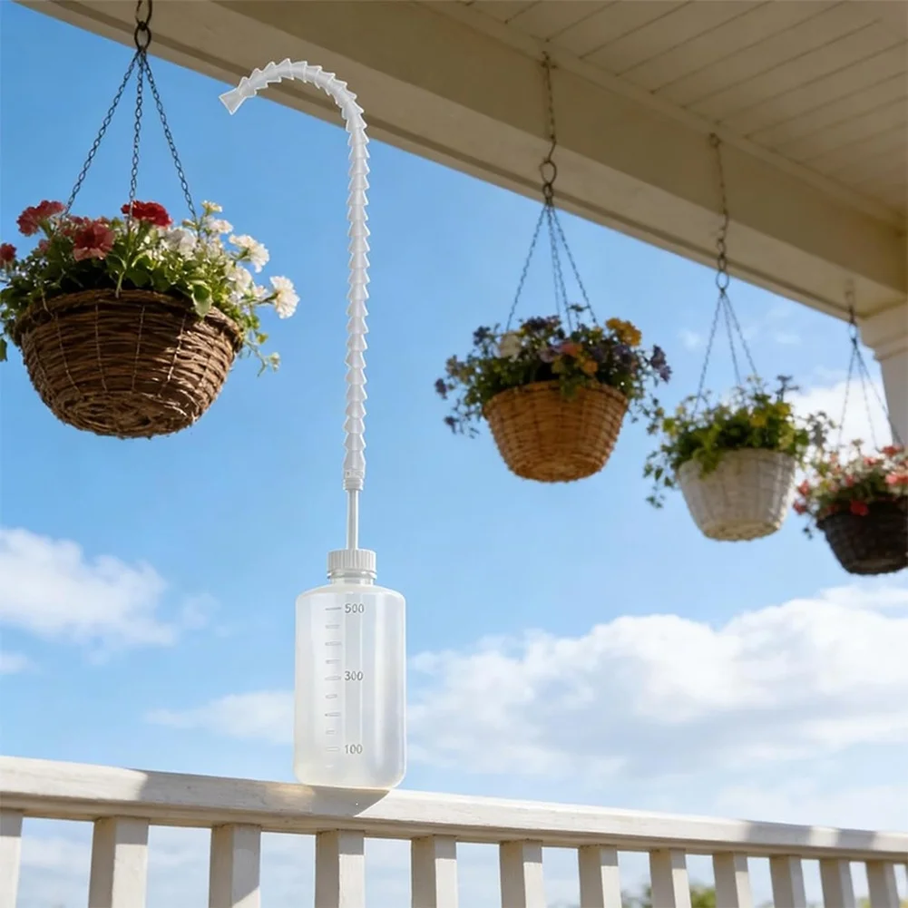 Adjustable Angle Hanging Plant Watering Can 19.6 Inch Squeeze Type Plastic Tool for Indoor Outdoor Ceiling Gardening