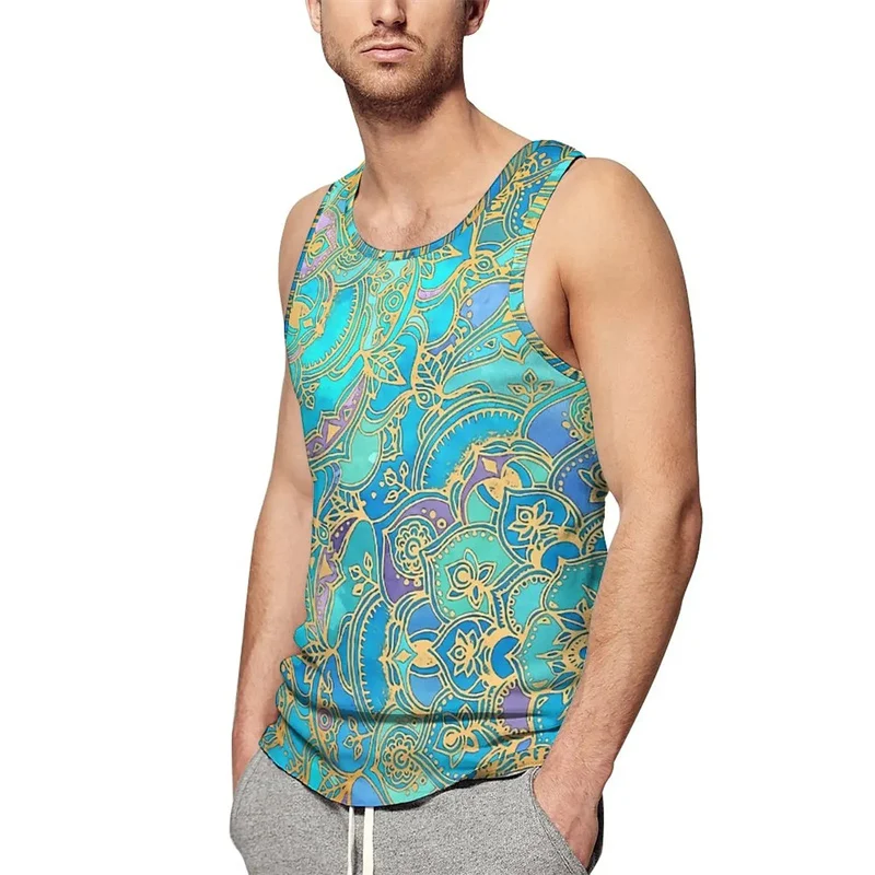 Harajuku New 3D Ethnic Style Flowers Printing Tank Top For Men Children Cool Streetwear Clothing Unisex Summer Vintage Tank Tops