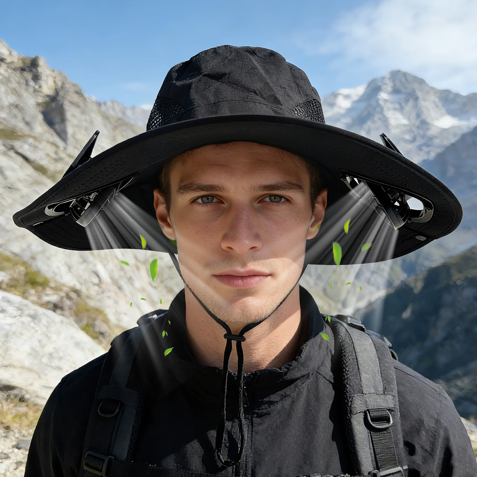

Men's Outdoor Wide Brim Double Fan Fisherman Hat Solar + USB Charging Sun Hat