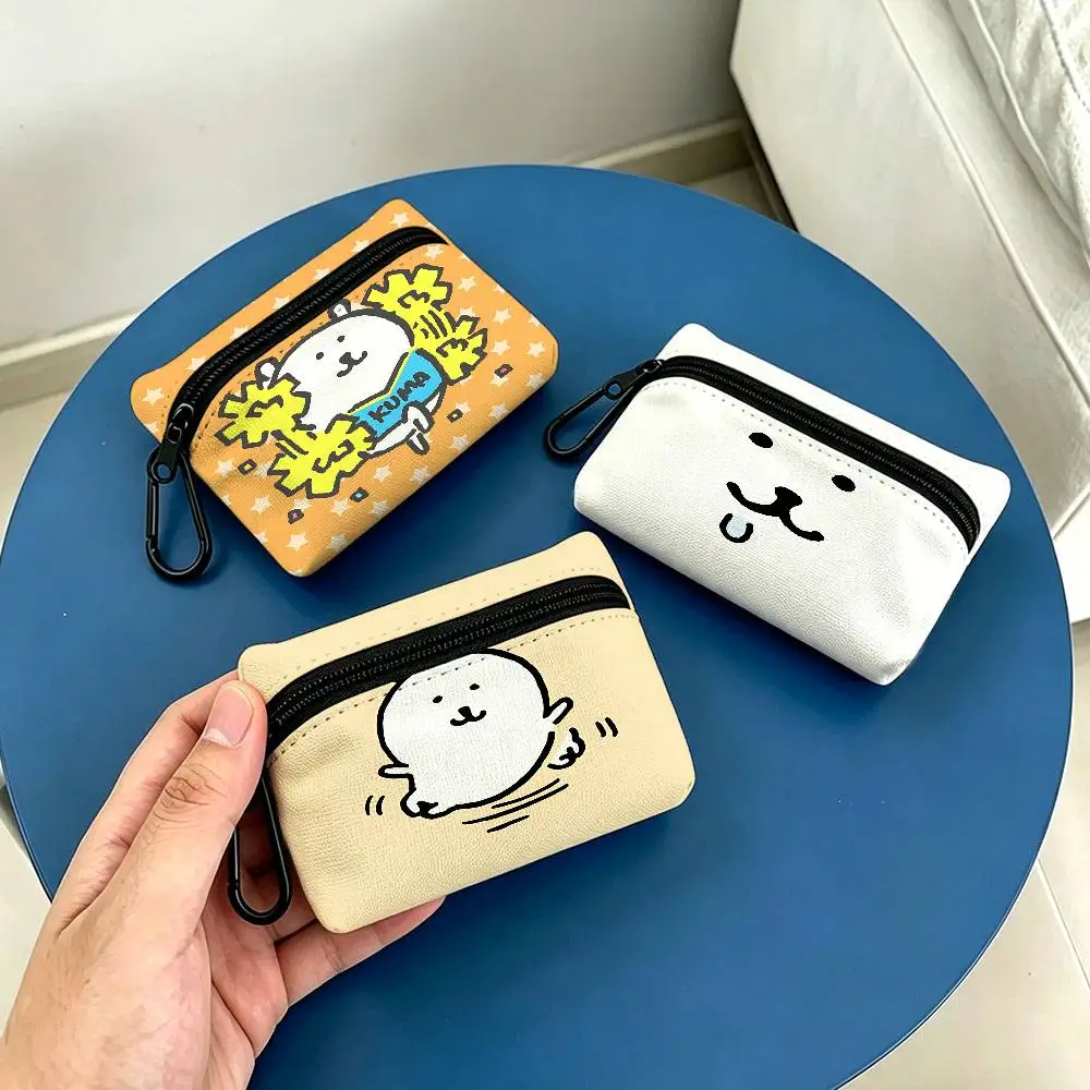 Japan Cute J-Joke B-Bear Compact Oxford Cloth Coin Purse Detachable Carabiner Hook Portable Key Card Organizer Pouch