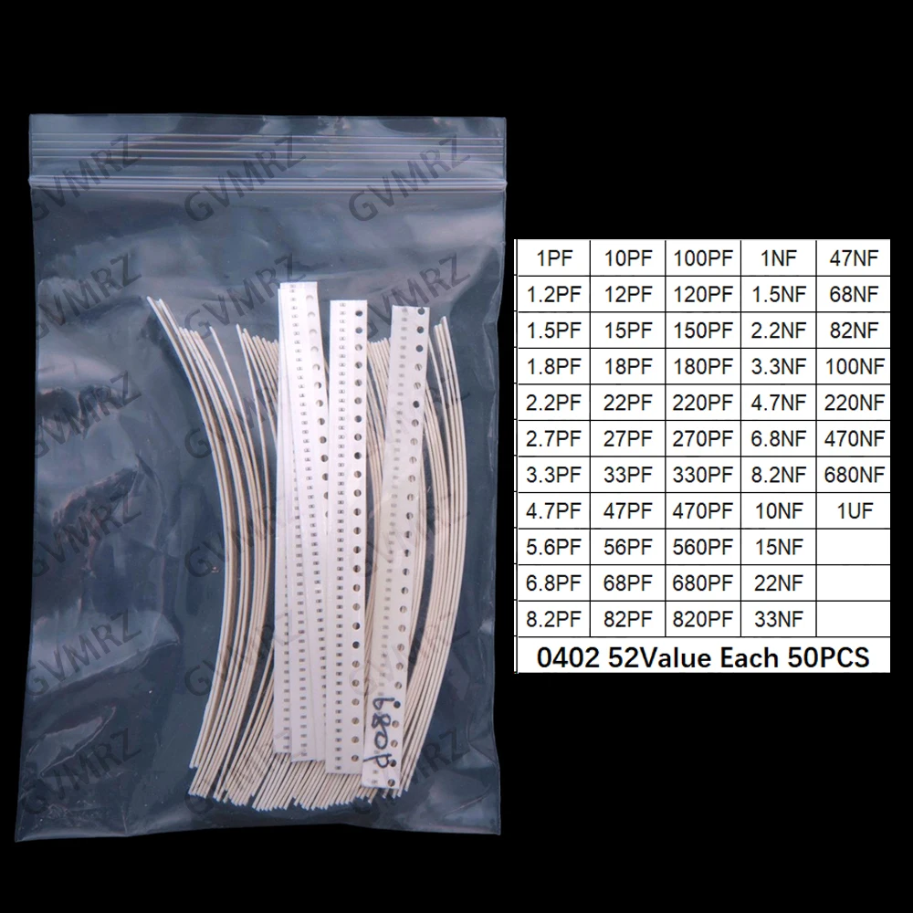 52Value 1pf 1uf 10uf  55Value Each 50PCS/25PCS 0402 0603 0805 1206 capacitor smd kit 1pf 1uf 10uf Component