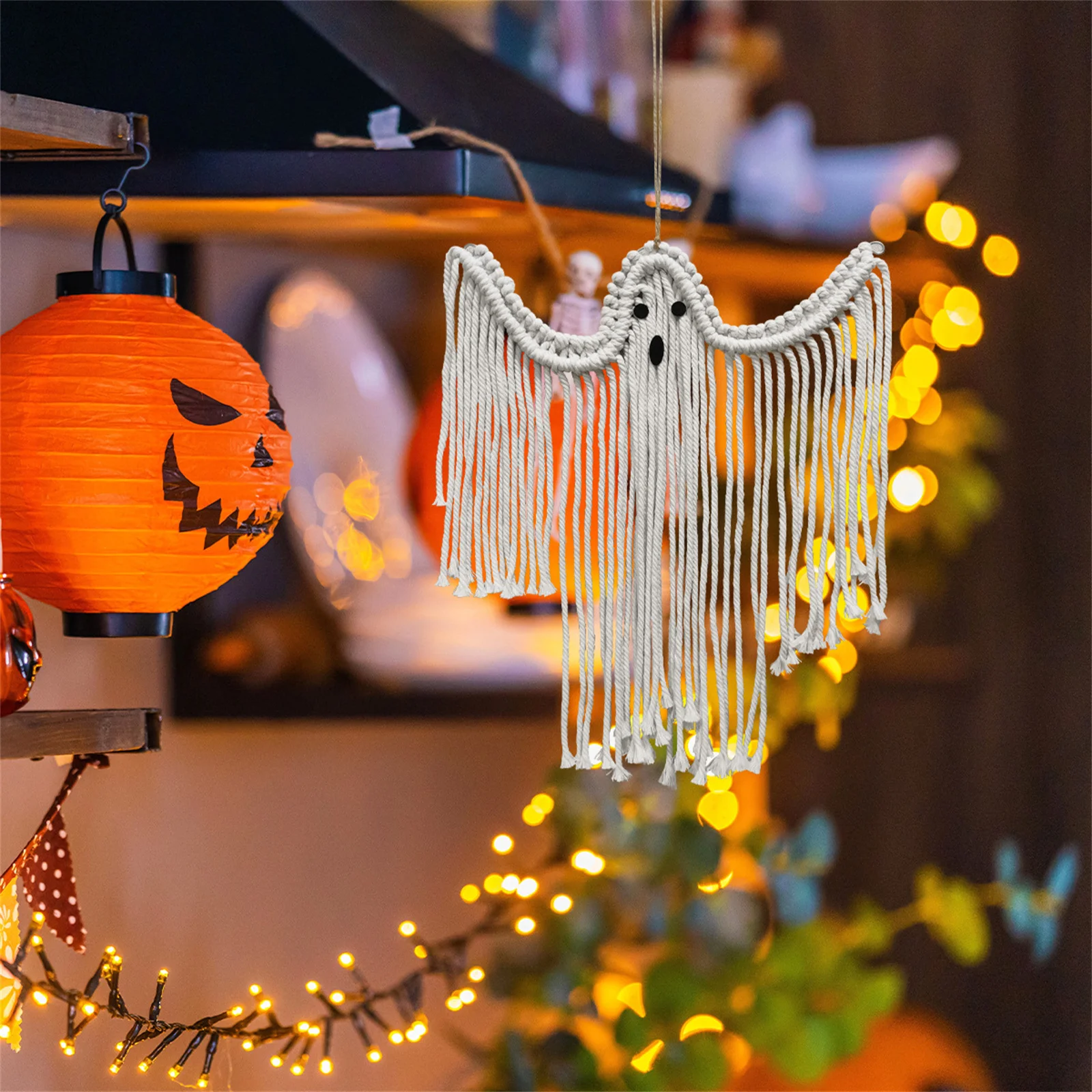

2025 Halloween Pendant Hand Woven Ghost Pendant For Window Door Handle Fireplace Ceiling Tree Branch Halloween Party Decorations