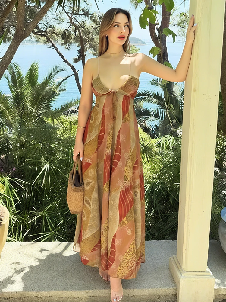 HXAO Slip Womens Dresses Boho Flower Sleeveless Ladies Clothes Sexy Backless Summer New Evening Floral Female Long Dresses