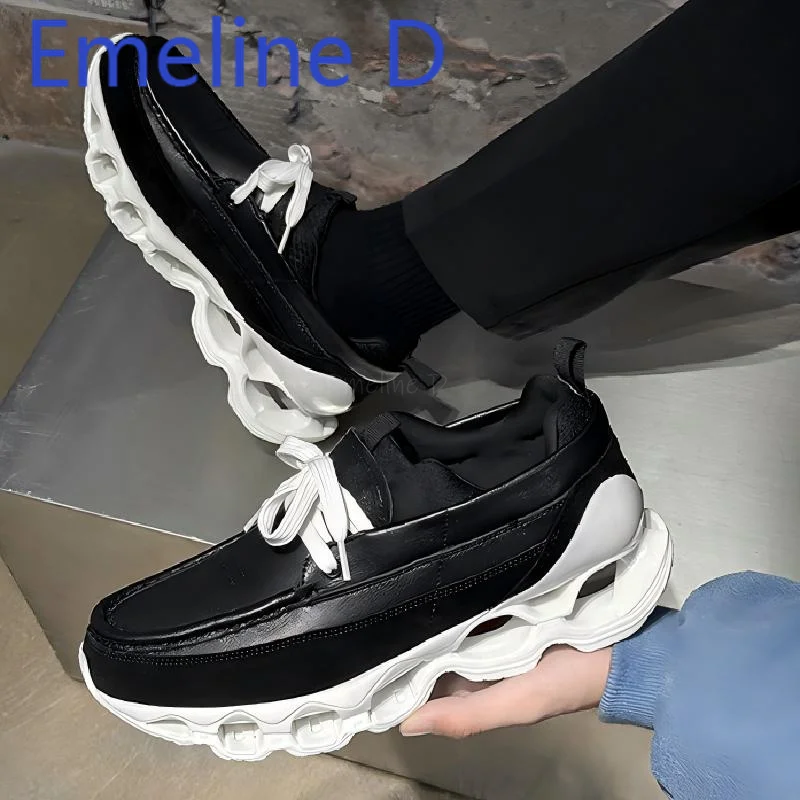 

Sharp Pointed Casual Sports Shoes Fashionable Simple Front Strap Hollowed Out and Raised Leather Splicing Commuting Shoes