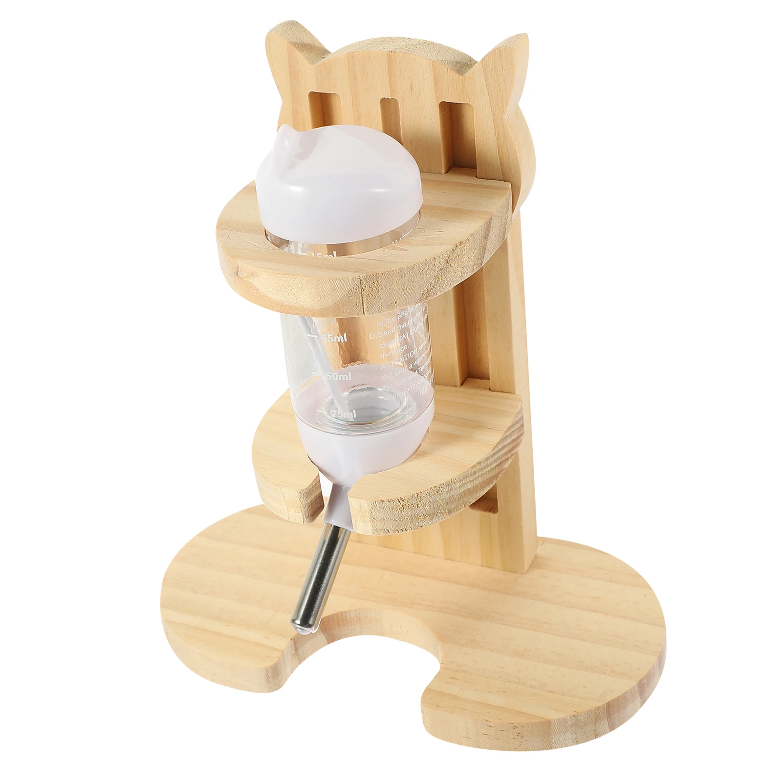 

1 set Hamster Water Bottle Natural Wood Stand Leak Proof Pet Cage Drinking Dispenser Transparent Small Animal Feeder