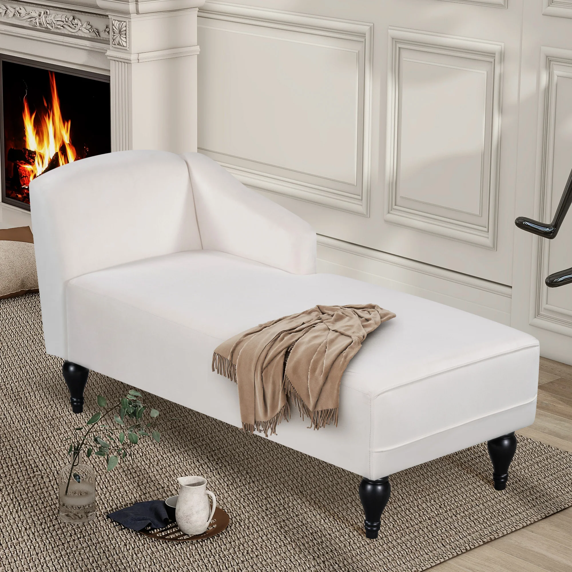 58''Velvet Chaise Lounge,Button Tufted Right Arm Facing Lounge Chair with Nailhead Trim & Solid Wood Legs