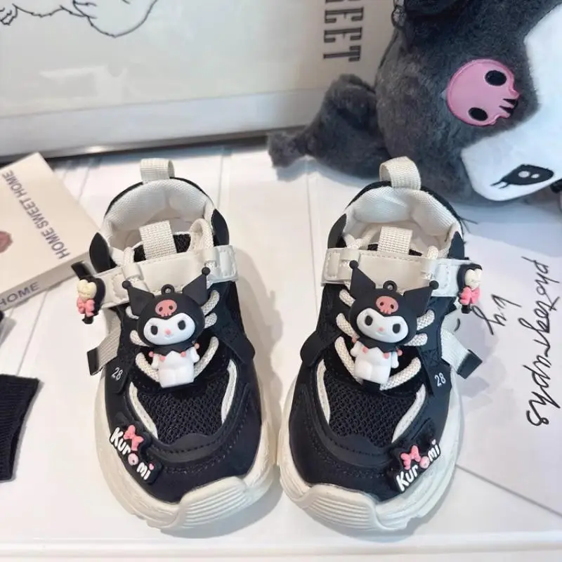 Girly Heart Kawaii Kuromi Anime Sanrio Children Black Sports Shoes Cute Cartoon Mesh Breathable Sneakers Gifts for Kids